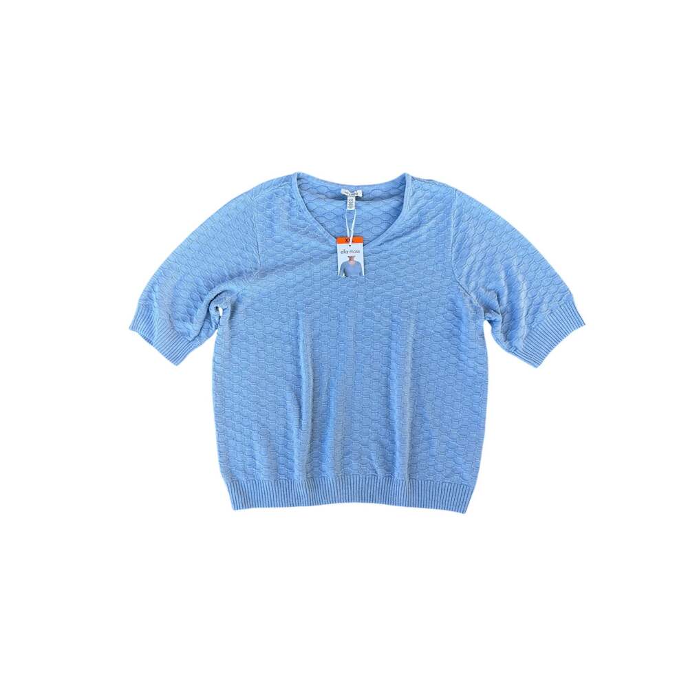 Ella Moss Women's XXL Light Blue Pointelle Knit Short Sleeve Sweater Top